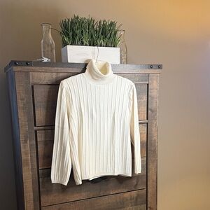 Ann Taylor Cream Ribbed Turtleneck Sweater